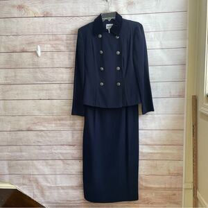 VINTAGE PLAZA SOUTH TWO PIECE MAXI SKIRT SET WITH‎ BLAZER IN NAVY BLUE